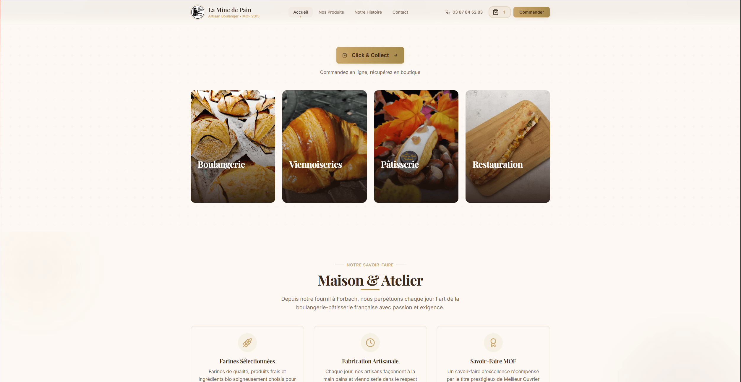 Site vitrine et Click&Collect pour boulangerie La Mine de Pain à Forbach - Commande en ligne pâtisserie