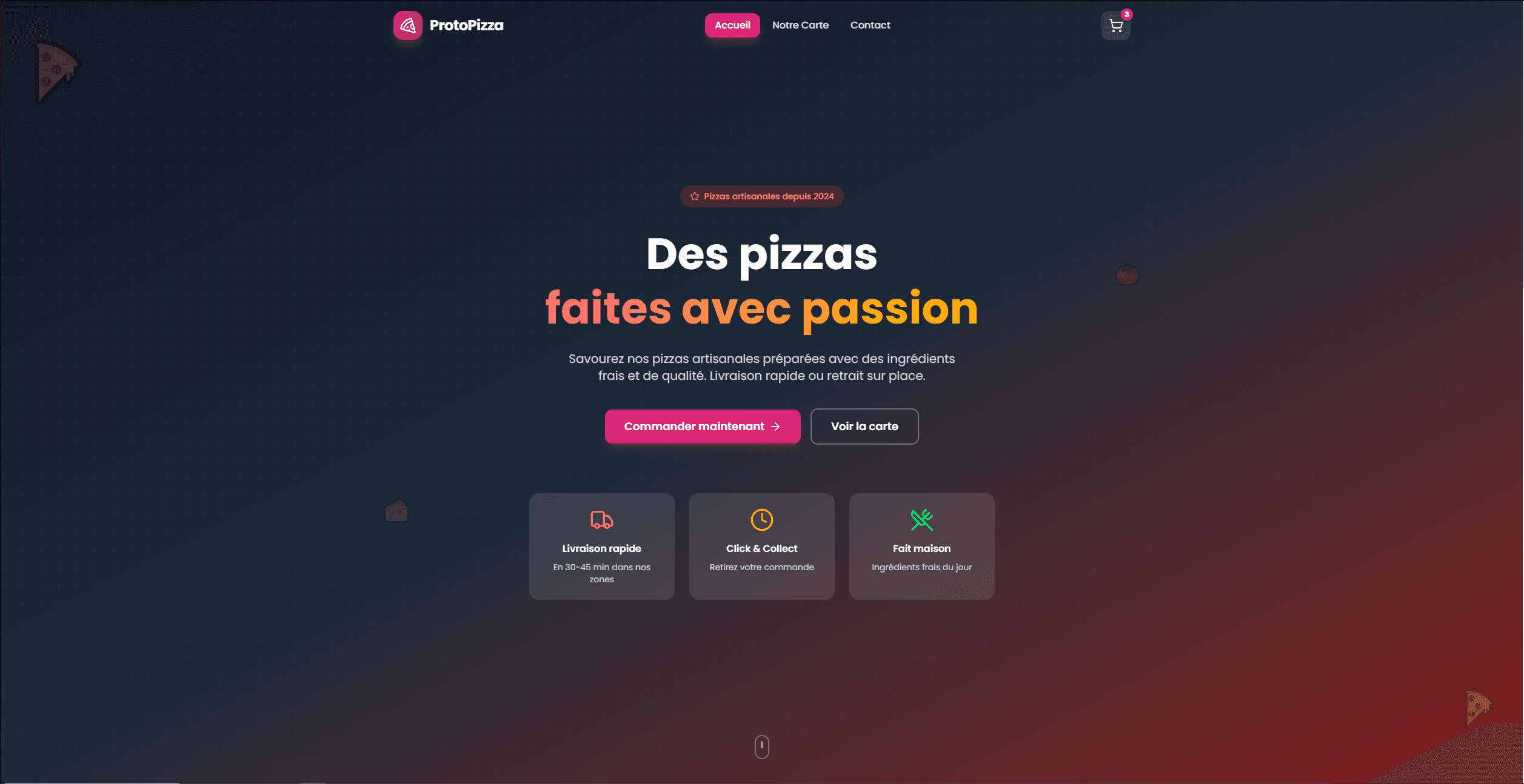 Système de commande en ligne pour pizzeria ProtoPizza - Click&Collect et livraison